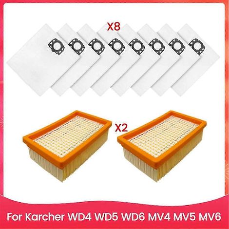 Confezione da 10 filtri e sacchetti per aspirapolvere Kärcher WD4, WD5, WD6, MV4, MV5 e MV6 - Accessori di ricambio - AquaForge (1/5)