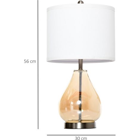 Lot de 2 lampes de table, lampe de chevet avec abat-jour en lin et tiges en verre en forme de goutte, douille E27, pour chambre ou salon, blanche (1/5)