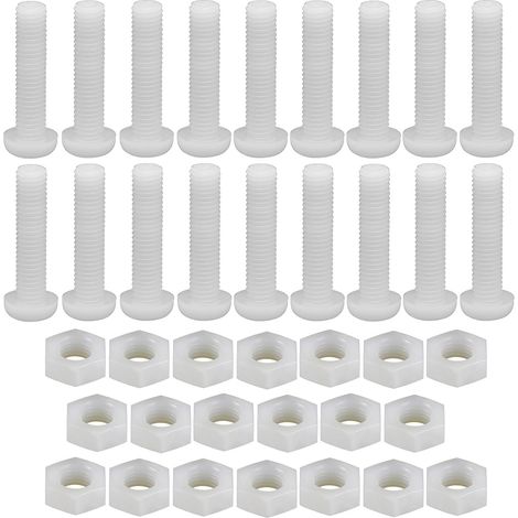 Pack of 20 M8 x 50 mm nylon hex bolts with Phillips head, insulated white plastic, for furniture, machinery, DIY (1/5)
