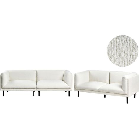 Ensemble de Canapés 5 Places Rembourré Pieds en Métal Mobilier Salon Tissu Bouclé Blanc Cassé Vorgod (1/5)