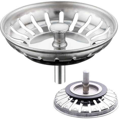 1 Bouchon Evier Acier Inoxydable, Joint Caoutchouc, Filtre Anti-débris, Pour Cuisine Salle De Bain