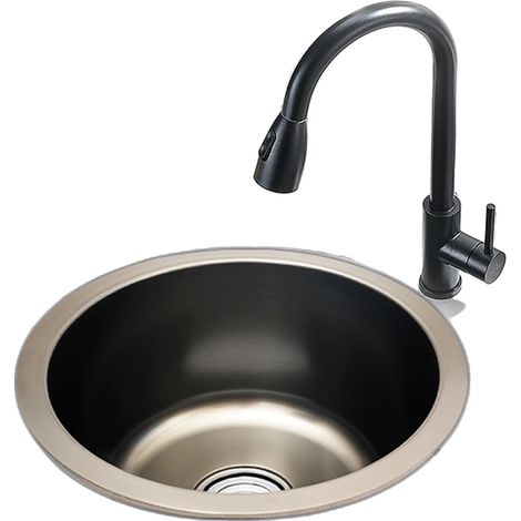Fregadero de cocina redondo, acero inoxidable 201, 36 x 15 cm, capacidad de 9 litros, una ranura, superficie con revestimiento nanotecnológico. (1/5)