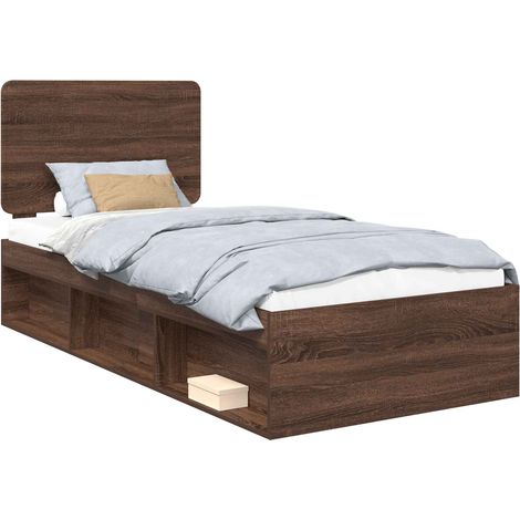 Bed Frame with Headboard Brown Oak 75 x 190 cm Solid Pine Wood vidaXL