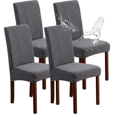 4 housses de chaise imperméables, extensibles, tissu jacquard, hauteur dossier 48–58 cm, largeur assise 36–46 cm, épaisseur coussin jusqu’à 13 cm, usage salle à manger et cuisine (1/5)