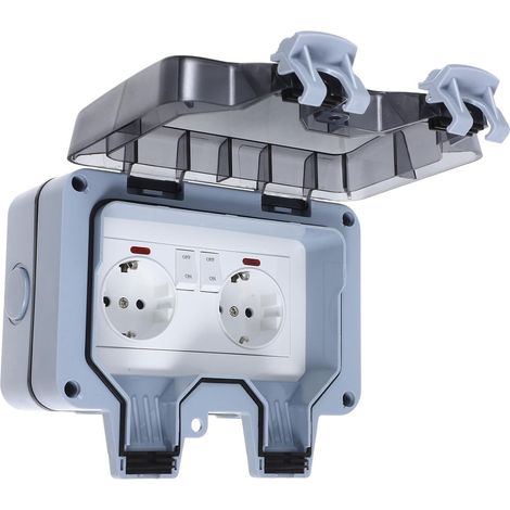 Prise Murale Extérieure Double Étanche Ip66 en Pvc, avec Interrupteur, Design Surélevé et Rallonge de Prise, pour Jardin et Autres Espaces Extérieurs (1/5)