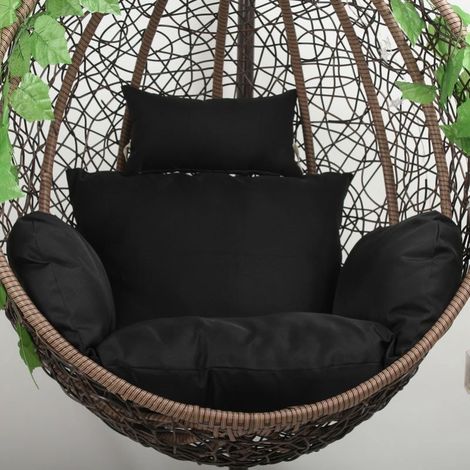 Coussin de rechange XXL pour fauteuil suspendu, assise et dossier, housse déhoussable et lavable, polyester, coloris noir, version imperméable