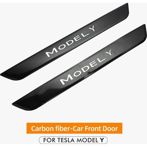 Seuil de porte décoratif (face avant en fibre de carbone) pour Tesla Model Y 2023 protection de pédales accessoires auto motif carbone (1/3)