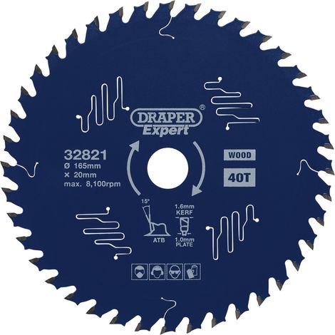 Draper Expert TCT Circular Saw Blade for Wood with PTFE Coating, 165 x 20mm, 40T (32821) (1/5)
