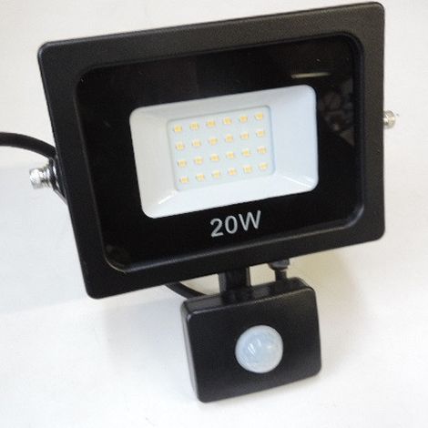 Projecteur exterieur LED 20W noir 188x150x35mm SMD blanc naturel 4000K 1800lm 230V à detection HF 120° IK08 IP65 NEW YORK (1/3)