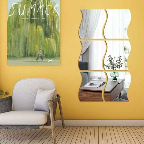 Autocollant Miroir Murale Ondulé - 12 Pièces - Autoadhésif - Pour Décoration Intérieure Sur Surface Lisse - Salon Chambre Salle De Bain Bureau (1/5)