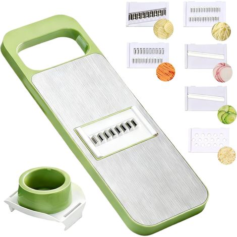 Râpe 6 en 1 en acier inoxydable avec glissière de sécurité pour pommes de terre oignons et fruits (1/5)