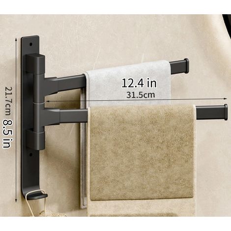 Porte-Serviettes Rotatif En Aluminium, Barre à Serviettes De Salle De Bains, Porte-Serviettes De Cuisine, 2 barres robustes，Porte-serviettes sans perçage (1/4)