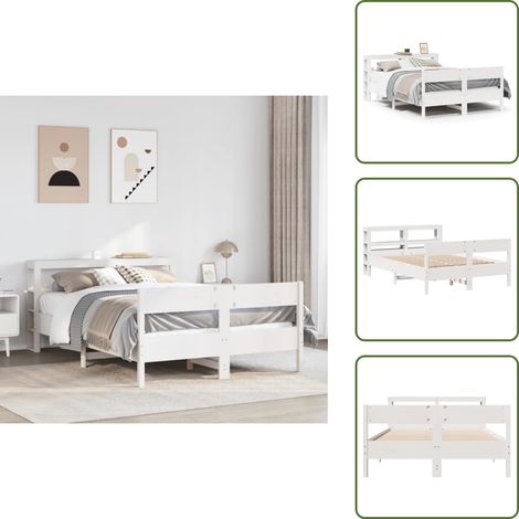 Letto in legno - vidaXL Letto senza Materasso Bianco 150x200 cm Legno Massello di Pino - Letto con ripiani