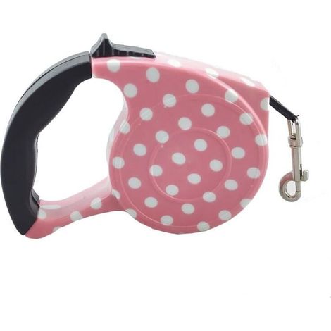 Laisse rétractable de 5 mètres pour chien, idéale pour promener chiens, chats et autres animaux - 1 pièce (rose à pois) (1/5)
