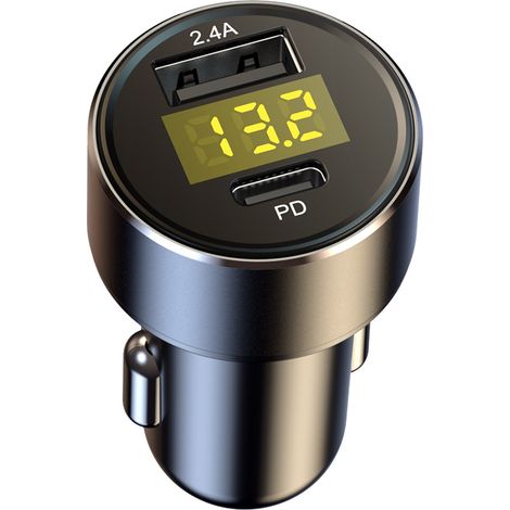 30 W USB-C-Autoladegerät, 2,4 A Mini-USB-Adapter mit LED-Spannungsanzeige, 12 W USB und 18 W PD 12 V Autoladegerät-Adapter für Telefon, Tablet und andere Mobilgeräte (1/5)