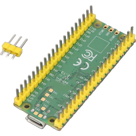 Carte de développement pour Raspberry Pi Pico (avec connecteurs soudés) : processeur double cœur, stockage rapide, puce avancée, microcontrôleur programmable.
