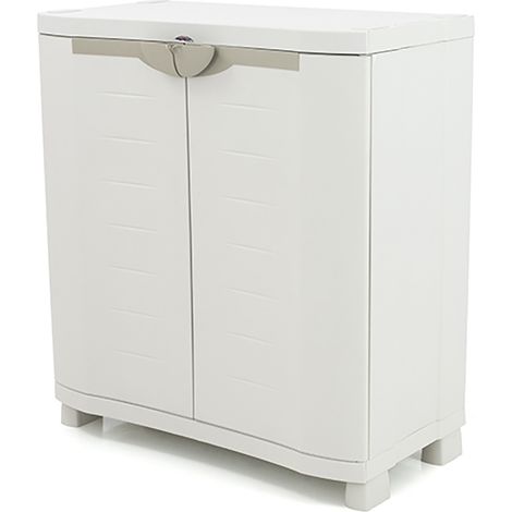 Pegane – Armoire de jardin en résine beige – Dimensions 90 x 45 x 100 cm – 2 portes et étagères réglables – Résistance 20 kg par étagère