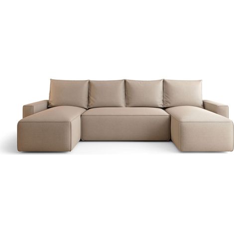 Canapé d’angle tissu panoramique convertible avec coffre SOFYA-Marron clair (1/5)