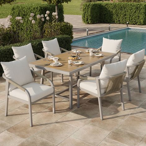 Salon de Jardin 6 Places en Corde Tressée Beige - Ensemble meubles de jardin, Table et Chaises avec Structure en Acier Galvanisé - Idéal Jardin et Balcon (1/5)