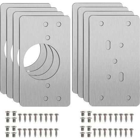 Schrankreparaturhalterungen mit Loch, 8 Stück Reparaturhalterungsplatten, einfache Installation mit 48 Schrauben, Scharnierreparaturset für Holz, Möbel