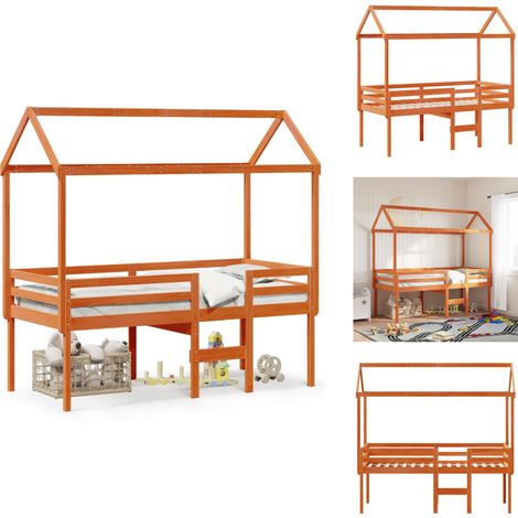 Lit haut sans matelas cire marron 80x200 cm bois de pin massif - Lit Enfant - Lit Surélevé - Lit Cabane - Lit Plateforme - Meuble Rangement (1/5)
