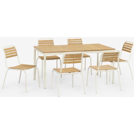 Set tavolo rettangolare 160x90 cm e 6 sedie da pranzo impilabili in acciaio e legno di acacia Artus SKLUM            