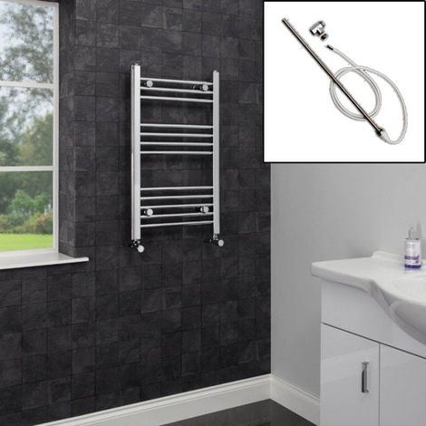 Duratherm Dual Fuel Heated Towel Rail Chrome Manual Designer Flat Straight Electric 1200 x 600mm (1/4)