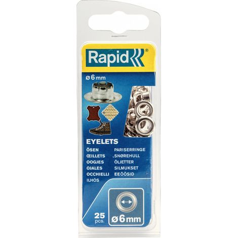 Ojal Fijacion Cuero 6Mm Con Botador Acero Rapid 25 Pz (1/2)