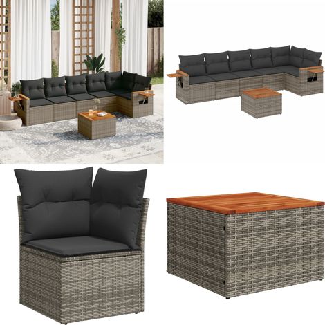 Salon de jardin avec coussins 7 pcs gris résine tressée - Ensemble Salon De Jardin - Meuble Extérieur - Résine Tressée - Rotin Synthétique - Acacia - Home & Living (1/5)