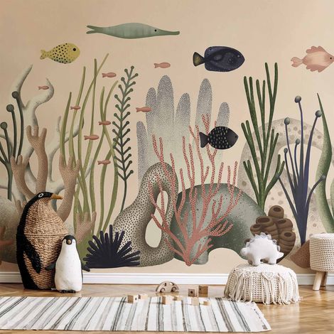 Papier peint photo - Monde sous-marin - Poissons et coraux aux couleurs pastel (1/5)