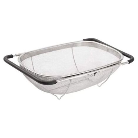 Au-dessus de l'évier passoire passoire panier en acier inoxydable, pour évier de cuisine, avec poignée en caoutchouc, maille fine en acier inoxydable, grande passoire en métal extensible pour pâtes, f (1/4)
