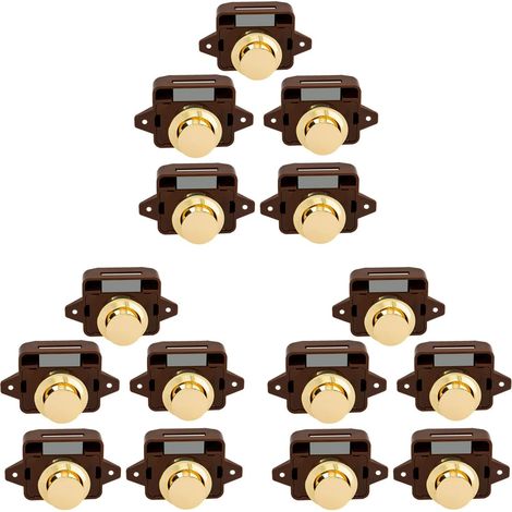 15 Pièces Séries Sans Clé Bouton Poussoir Capture Serrure de Bouton de Porte pour RV Caravane Cabinet Bateau Plaque pour Camping-Car, Brun Or (1/5)