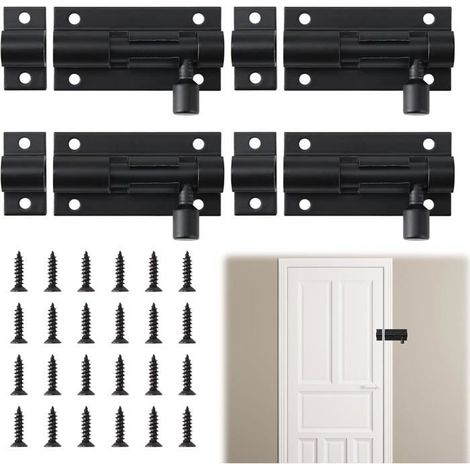 4 Pièces Verrou Targette De Porte,Ensemble De 4 Verrous À Boulon Noir En Alliage D'Aluminium,Sécurité Renforcée Pour Portes,[CA95] (1/5)