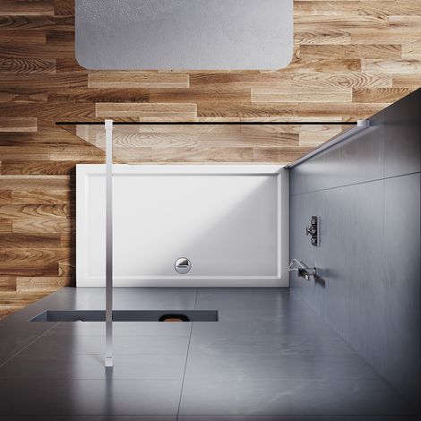 SIRHONA Porte de douche à l'italienne, Paroi de douche pour salle d'eau Panneau en verre de sécurité 6mm avec barre de support 70x200cm