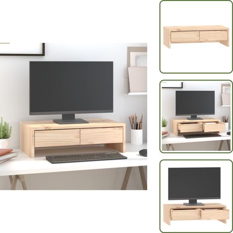The Living Store Supporto per Monitor 50x27x15 cm in Legno Massello di Pino - Supporto monitor