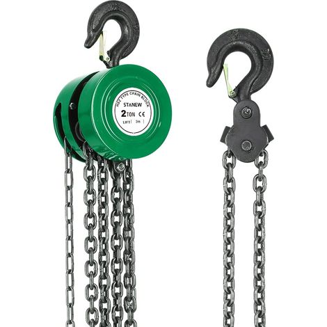 Stanew – Palan à chaîne manuel 2 Tonne – Hauteur de levage 3M – Chaîne G80 en acier au manganèse – Crochet de sécurité pivotant 360°