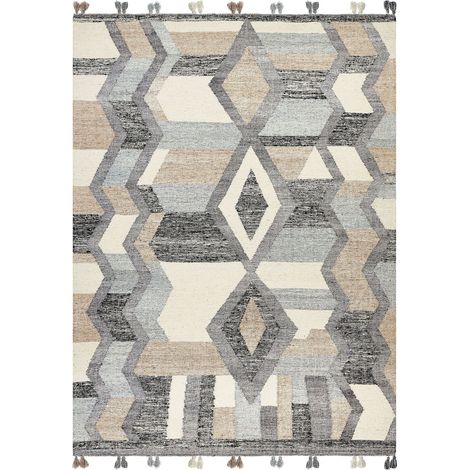 Tappeto Boho Kilim fatto a mano 160 x 230 cm in lana con frange multicolore Aygezard