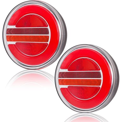 2Pcs LED Trailer Tail Lights 12V/24V Round Waterproof Tail Light Brake Turn Signal Reflector Light for Truck Caravan Van Tractor (1/5)