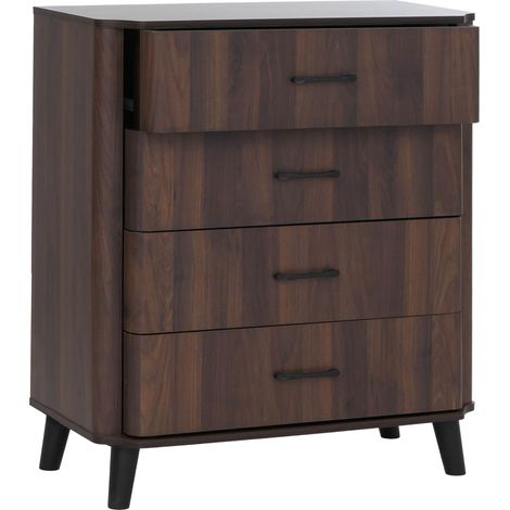 Kommode HHG-780, Sideboard Schrank Anrichte, 4 Schubladen, MDF 92x80x40cm Walnuss-Optik