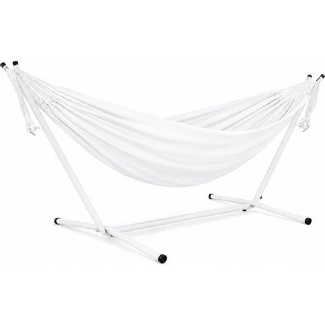 Amaca Brasiliana Con Supporto In Acciaio Portata 200 Kg Telo In Cotone Robusto Altezza Regolabile Ideale Per Giardino Piscina Terrazzo Balcone Con Borsa 265 x 110 x 100 Cm Bianco