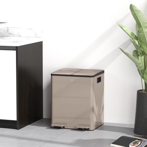 Poubelle de cuisine à deux compartiments (2 x 20 L), en acier inoxydable, avec couvercle à fermeture amortie, 45,8 x 36 x 51,6 cm, couleur or (1/5)