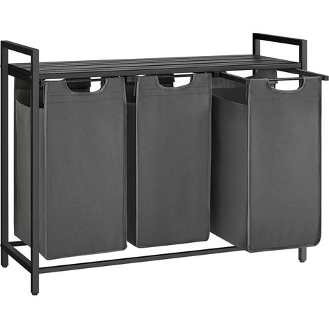 Cesto para ropa sucia con 3 compartimentos y 1 estante extraíble para bolsas de almacenamiento capacidad de 38 l por bolsa para baño/lavadero gris 120006757