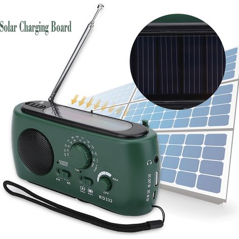 Radio AM/FM solaire à manivelle avec lampe torche LED et chargeur de téléphone d'urgence (1/5)