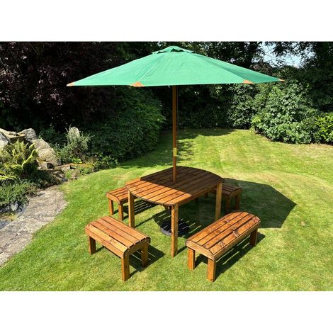 Knights Six Seater Garden Furniture Rectangular Set - L290 x W245 x H80 cm - Green Parasol Included - Fully Assembled