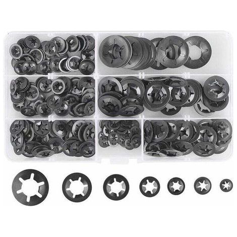 280 Pcs Rondelles De Blocage Rondelles De Verrouillage, Rondelles À Verrouillage Rapide De Rondelles De Verrouillage En Acier M3 M4 M5 M6 M8 M10 M12, 7Tailles, Noir (1/5)