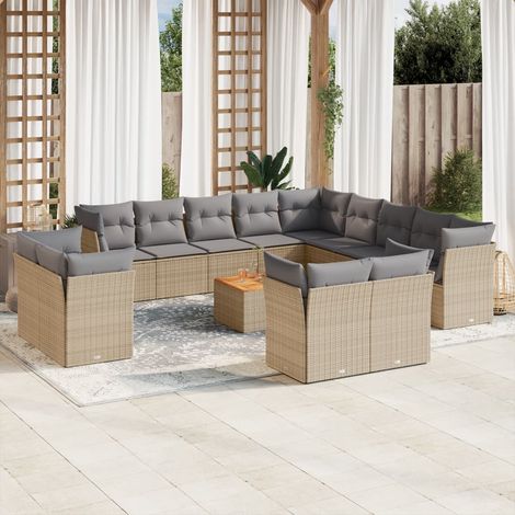 Set sofás jardín 14 pzas y cojines ratán sintético beige mezcla vidaXL (1/5)