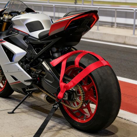 Sangle Moto Remorque, Sangle D'arrimage Universelle pour Roue ArrièRe de Moto, Sangle de Fixation de Véhicule pour Roue Arrière Pneu - Rouge (1/5)