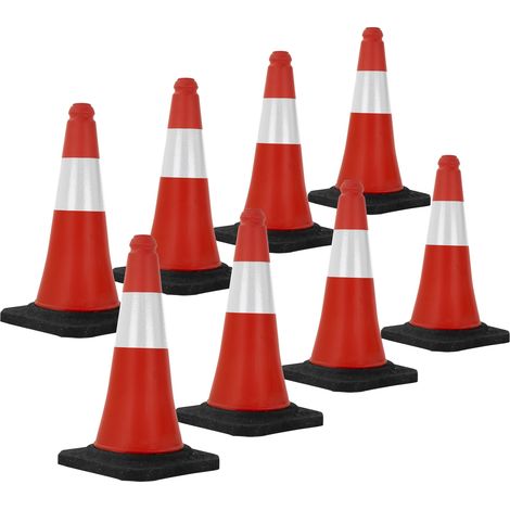 ECD Germany Set 8x Coni Stradali Segnaletici per il Traffico da 51 cm Rosso e Bianco Coni con Strisce Bianche Riflettenti Piloni con Base Pesante di Avvertimento Cono di Marcatura di Segnalazione