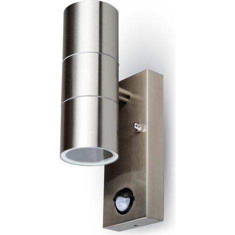 Foco de pared LED doble de acero inoxidable V-TAC, 2 GU10 con sensor PIR, IP44