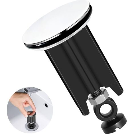 Bouchon Evier Cuisine, 40mm de Remplacement pour Bonde de Lavabo de Salle de Bain, Bonde Douche de Vidange Réglable en Hauteur, pour Cuisine, Salle, Baignoire, en Laiton et Caoutchouc, Ferreux (noir) (1/5)